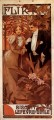 Flirt 1899 Kalender Tschechisch Jugendstil Alphonse Mucha